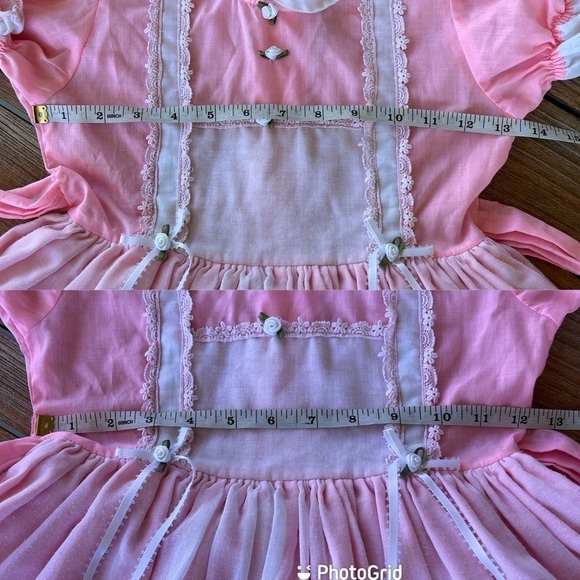 Vintage Betty Oden Full Circle Rosette Lace Party Pageant Dress Bubble Gum Pink - Picture 13 of 16